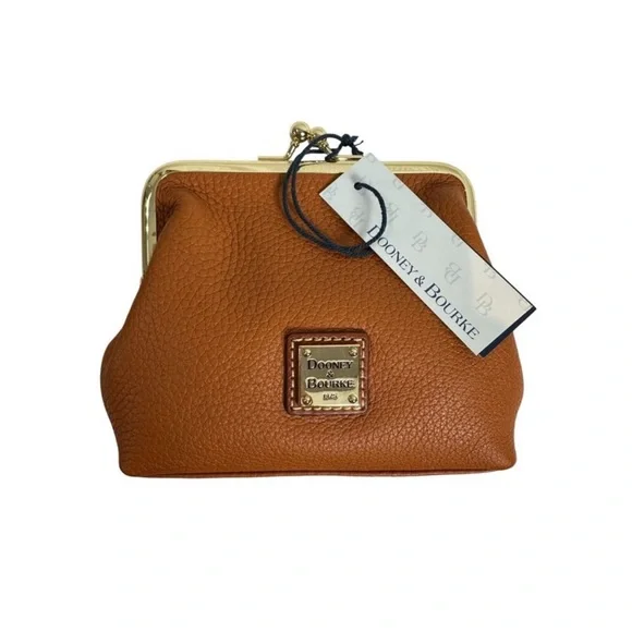 Dooney Bourke Kiss Lock Camel Brown Leather Coin Purse - Picture 1 of 7